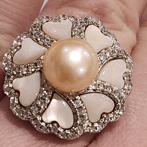 NWT JTV Pearl Heart Surround Ring In Sterling Silver Size 5